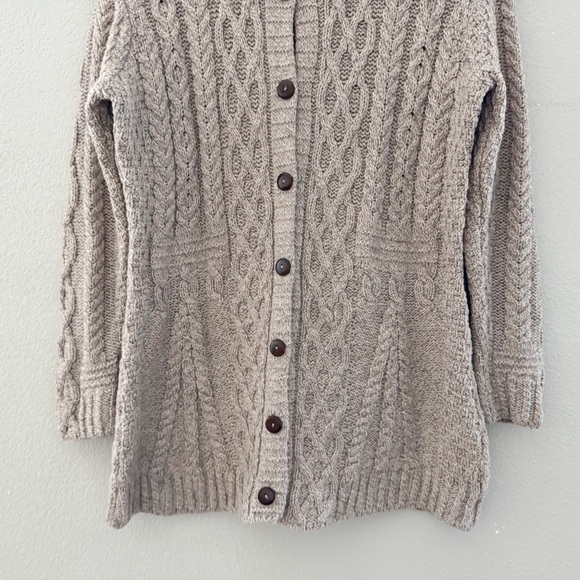 Aran Cable Knit Cardigan Sweater Womens XL Beige Collared New England Fisherman - Picture 7 of 11